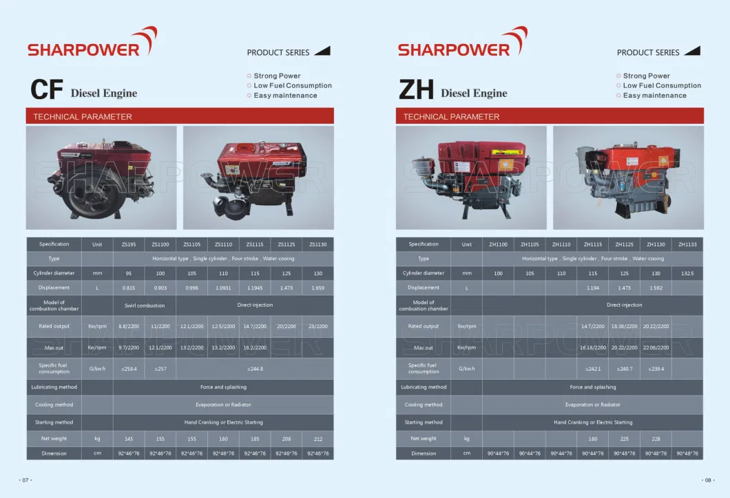 Zs195 Zs195n/M Changfa Brand 12HP Single Cylinder Four Stroke Directly Injection Type Hand Starting Diesel Engine